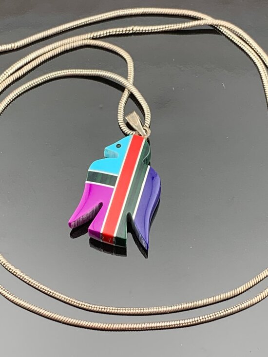 Jewelry - Handcrafted Stone Inlay Bird Native American Necklace Pendant J1456